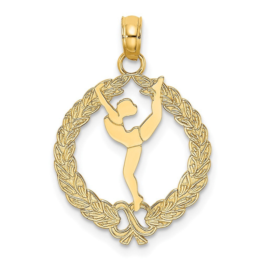 14k Yellow Gold Solid Polished Framed Gymnast Charm
