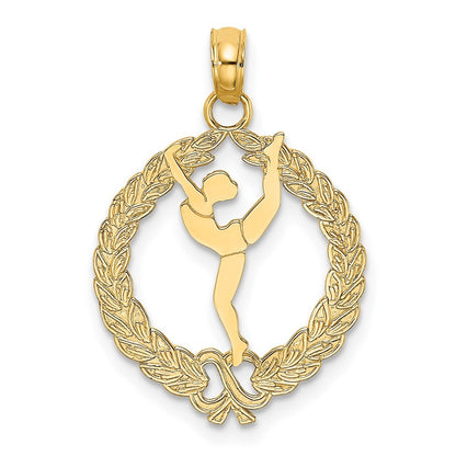 14k Yellow Gold Solid Polished Framed Gymnast Charm