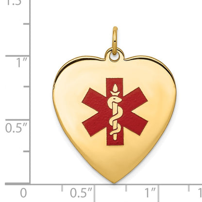 14k Yellow Gold 24mm Heart-Shaped Red Enameled Medical Jewelry Pendant