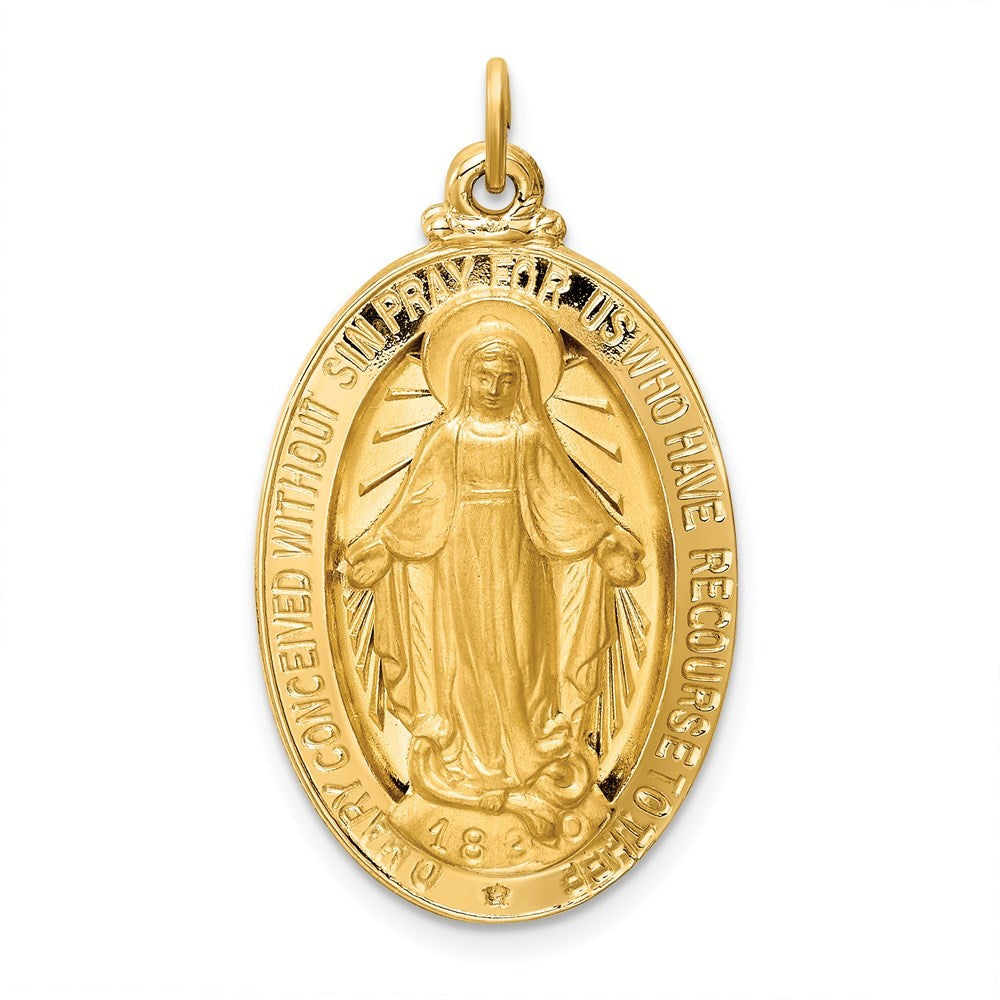 14k Yellow Gold Solid Polished Satin Large Oval Miraculous Medal