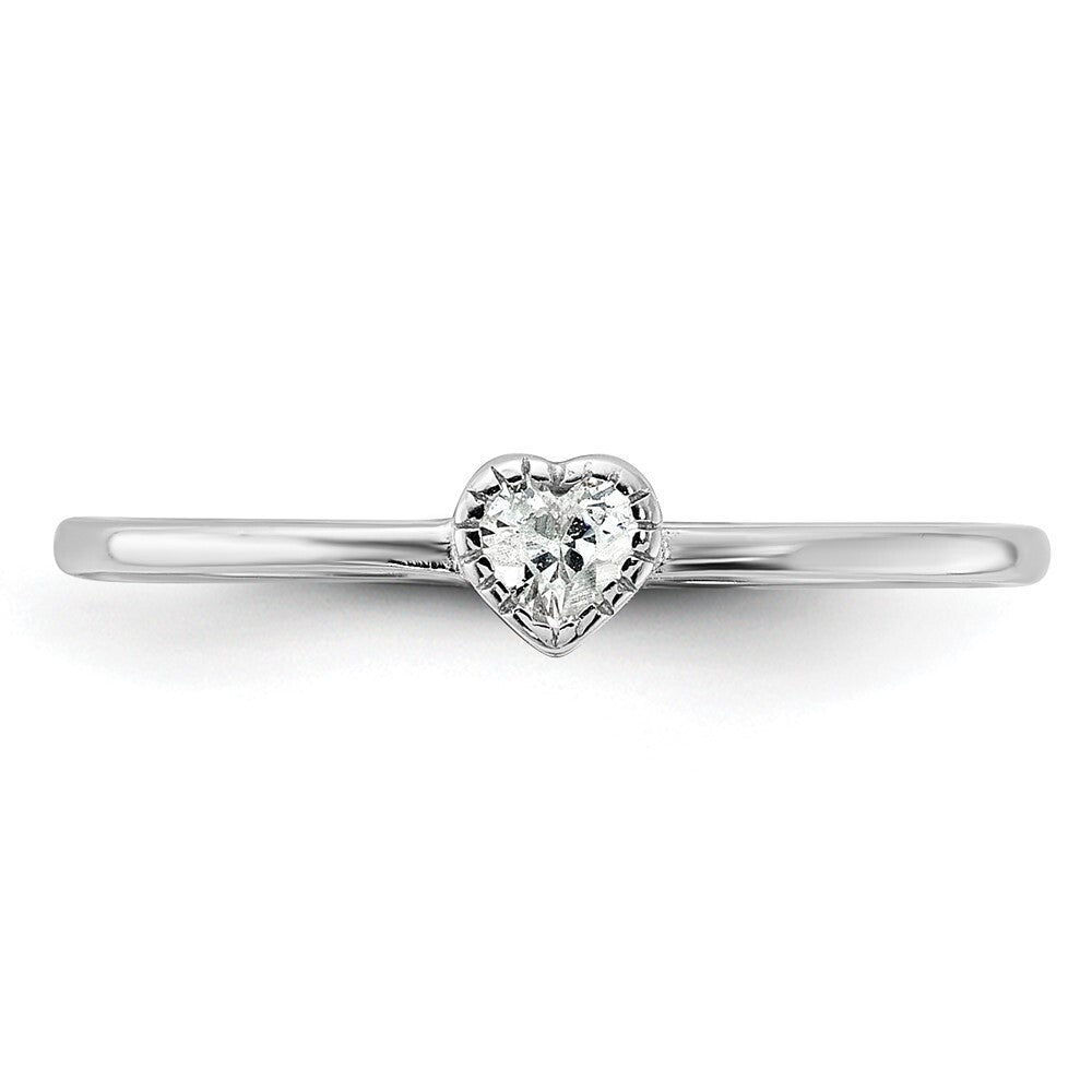 Sterling Silver Rhodium-plated CZ Heart Ring Size 6