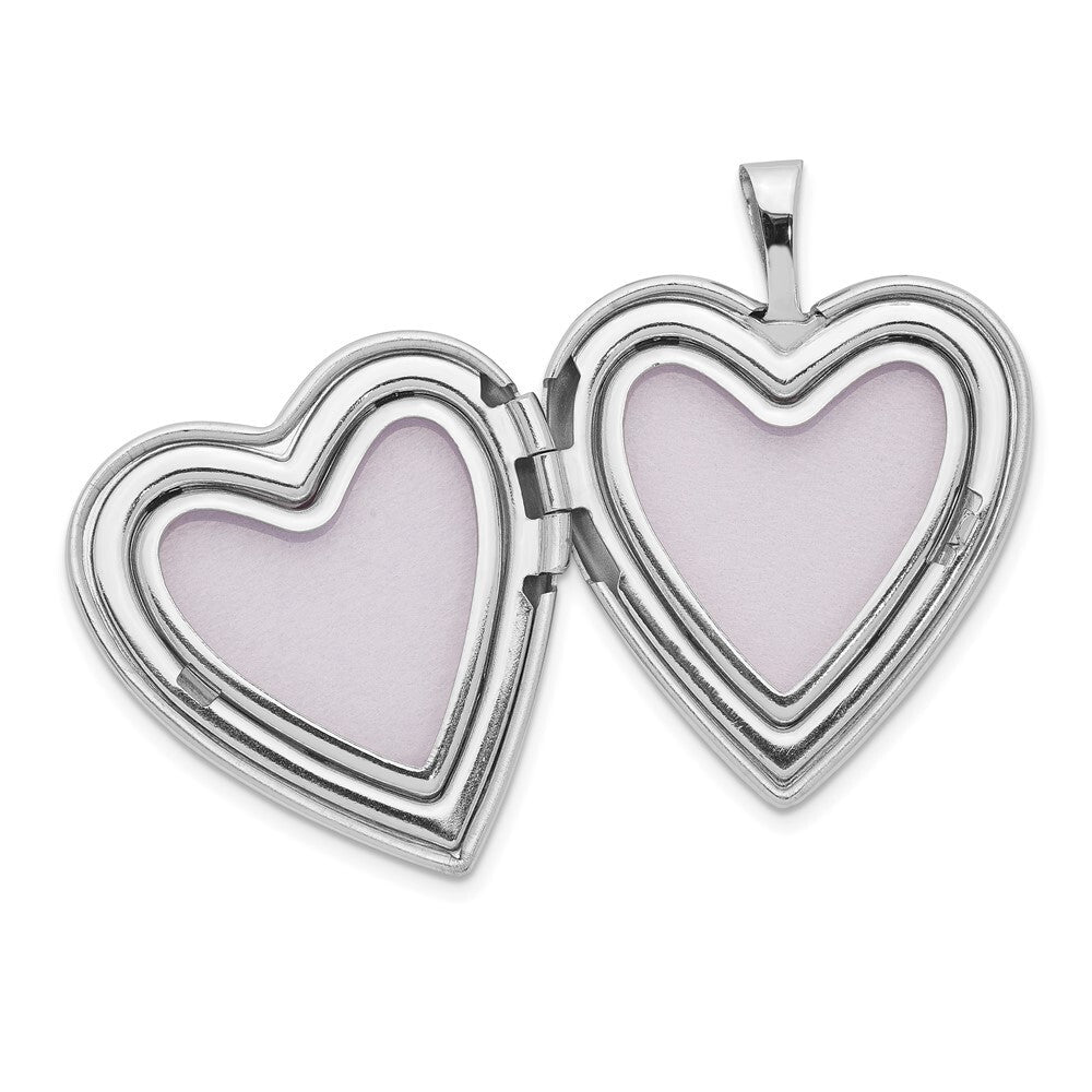 14k White Gold Diamond Side Swirl Edge 20mm Heart Locket Pendant for Women