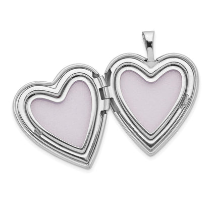 14k White Gold Diamond Side Swirl Edge 20mm Heart Locket Pendant for Women