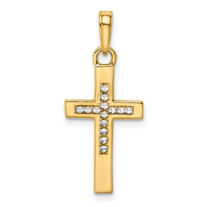 14k Yellow Gold Rhodium Diamond-cut Cross Pendant