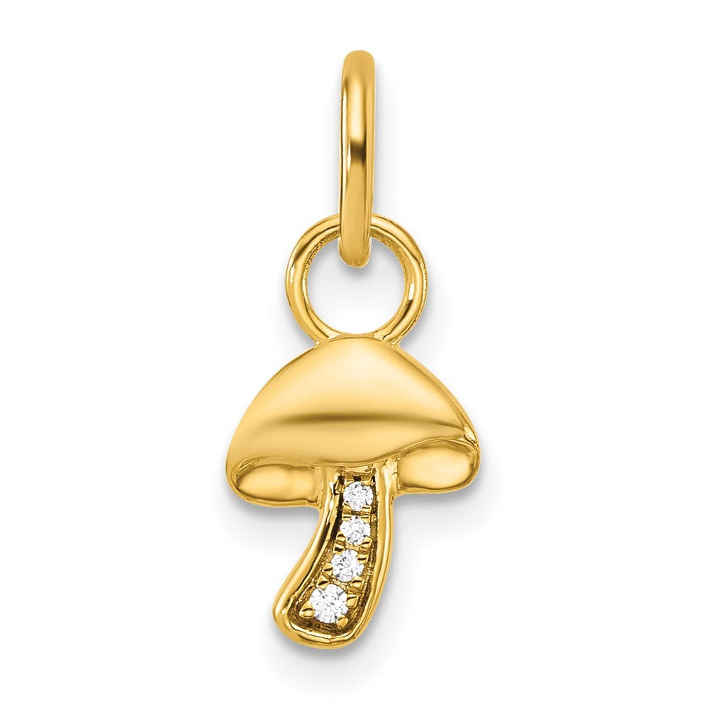 14k Yellow Gold Polished Diamond Mushroom Charm
