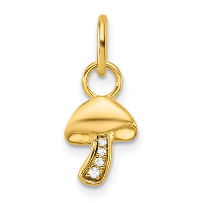 14k Yellow Gold Polished Diamond Mushroom Charm