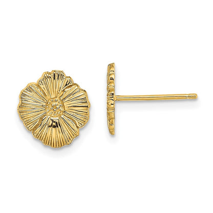 14k Yellow Gold Flower Stud Earrings Gift for Women