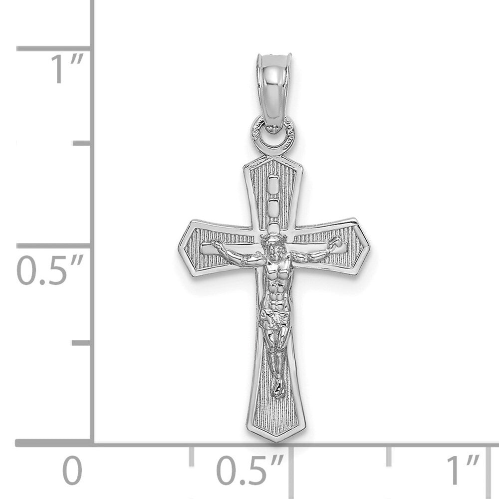 14k White Gold Crucifix  Beveled Edges Charm Pendant for Women