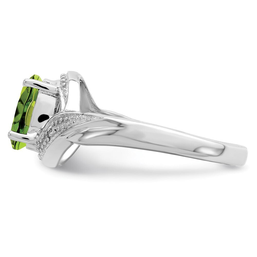 Sterling Silver Rhodium Peridot & Diamond Ring Size 8