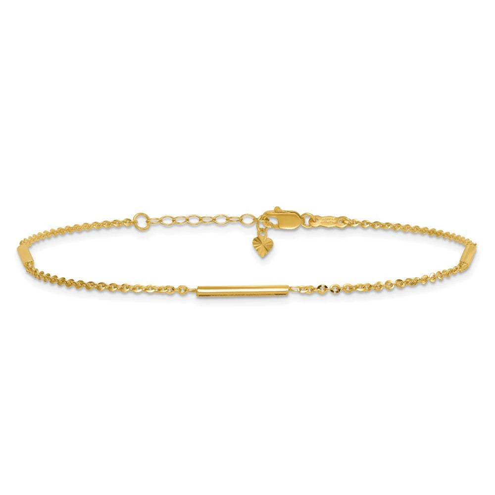 14k Yellow Gold Cable Chain and Bar 3-Station 10" Anklet