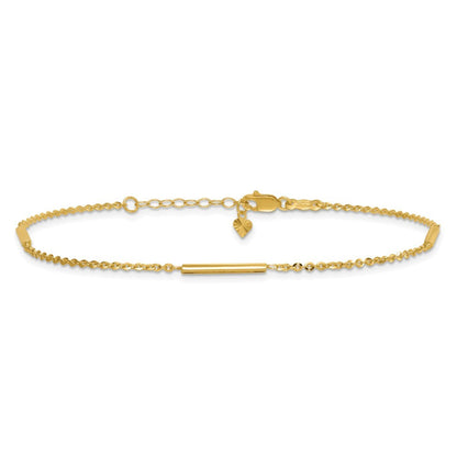 14k Yellow Gold Cable Chain and Bar 3-Station 10" Anklet