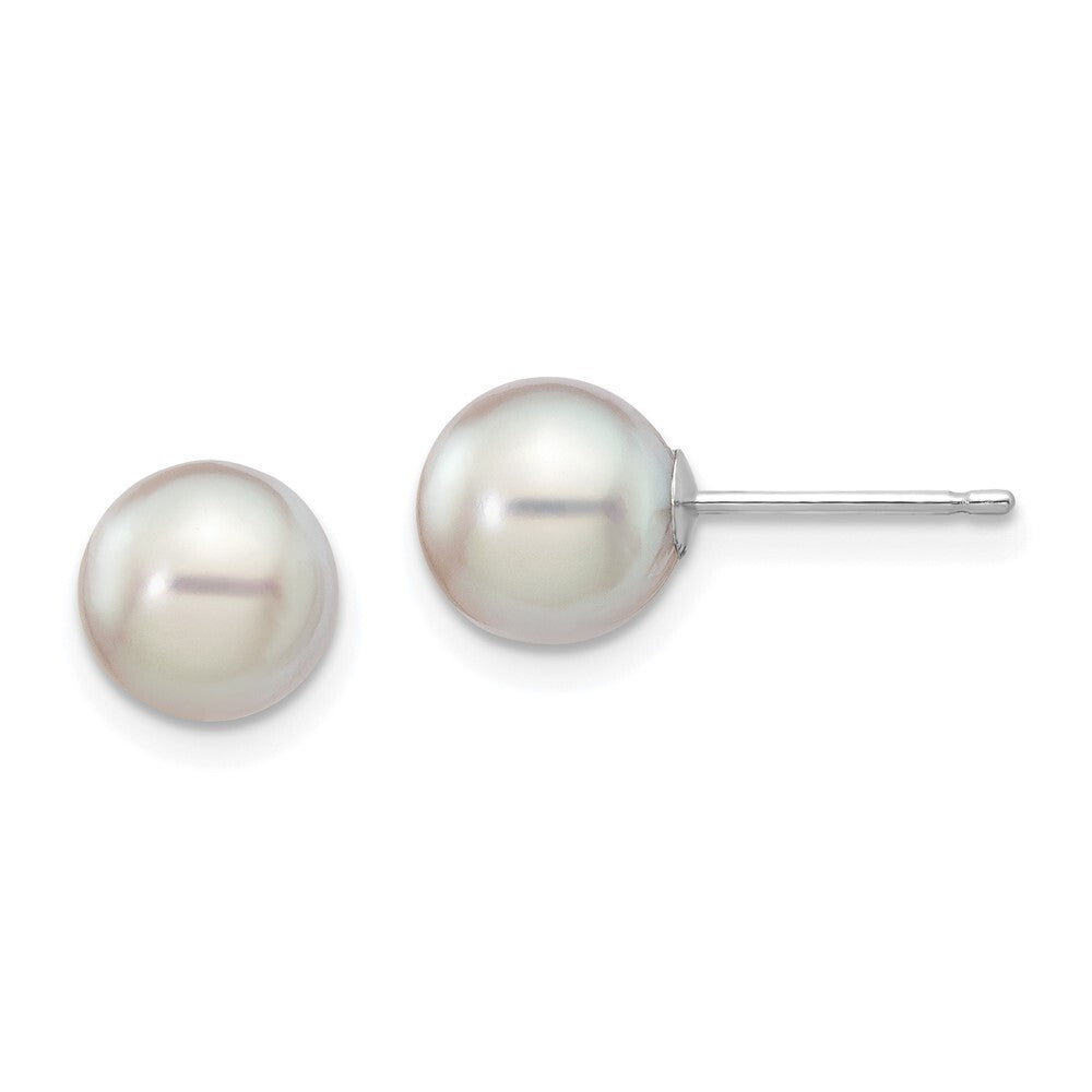 14k White Gold 7-8mm Grey Round Akoya Saltwater Cultured Pearl Stud Earrings