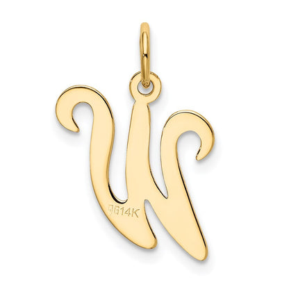 14k Yellow Gold Script Letter W Initial Charm Pendant for Women