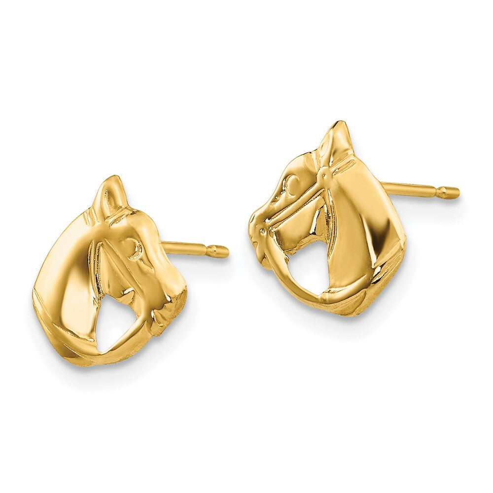 14k Yellow Gold Polished Horse Head Stud Earrings Gift for Women
