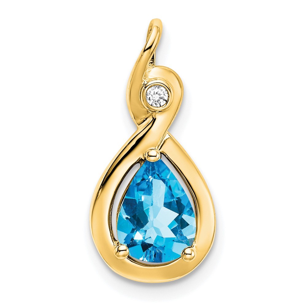 14k Yellow Gold 8x6mm Pear Blue Topaz and Diamond Chain Slide