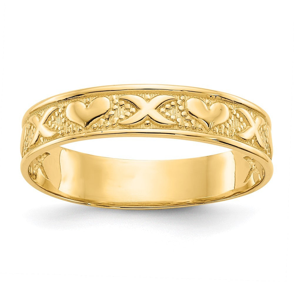 14k Yellow Gold Polished X and Hearts Ring