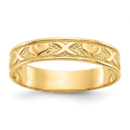 14k Yellow Gold Polished X and Hearts Ring