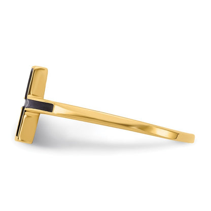 14K Yellow Gold Antiqued Sideways Cross Ring