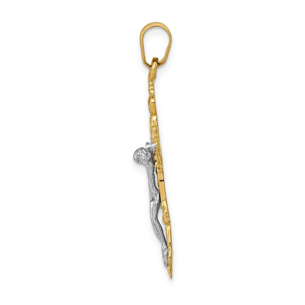 14k Two-tone Gold Fleur De Lis Crucifix Pendant for Women