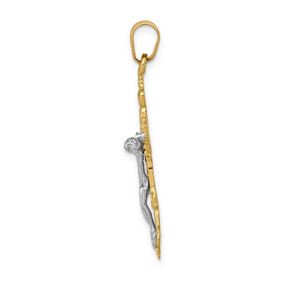 14k Two-tone Gold Fleur De Lis Crucifix Pendant for Women