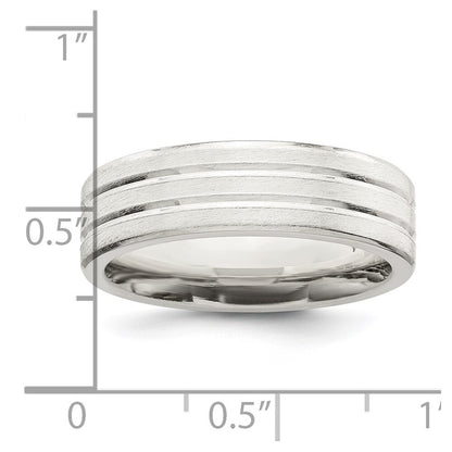 Sterling Silver 6mm Brushed Flat Grooved Fancy Band Size 8