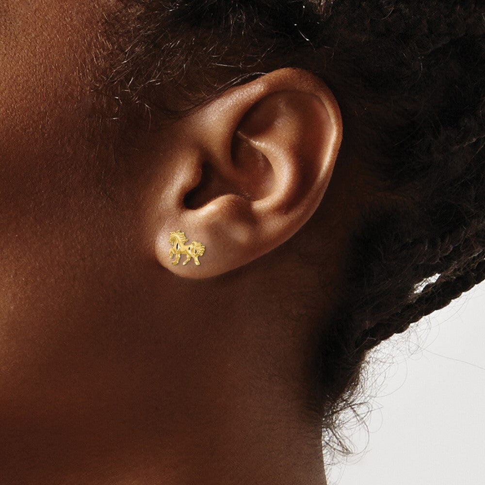 14k Yellow Gold Satin Diamond-cut Unicorn Stud Earrings Gift for Women