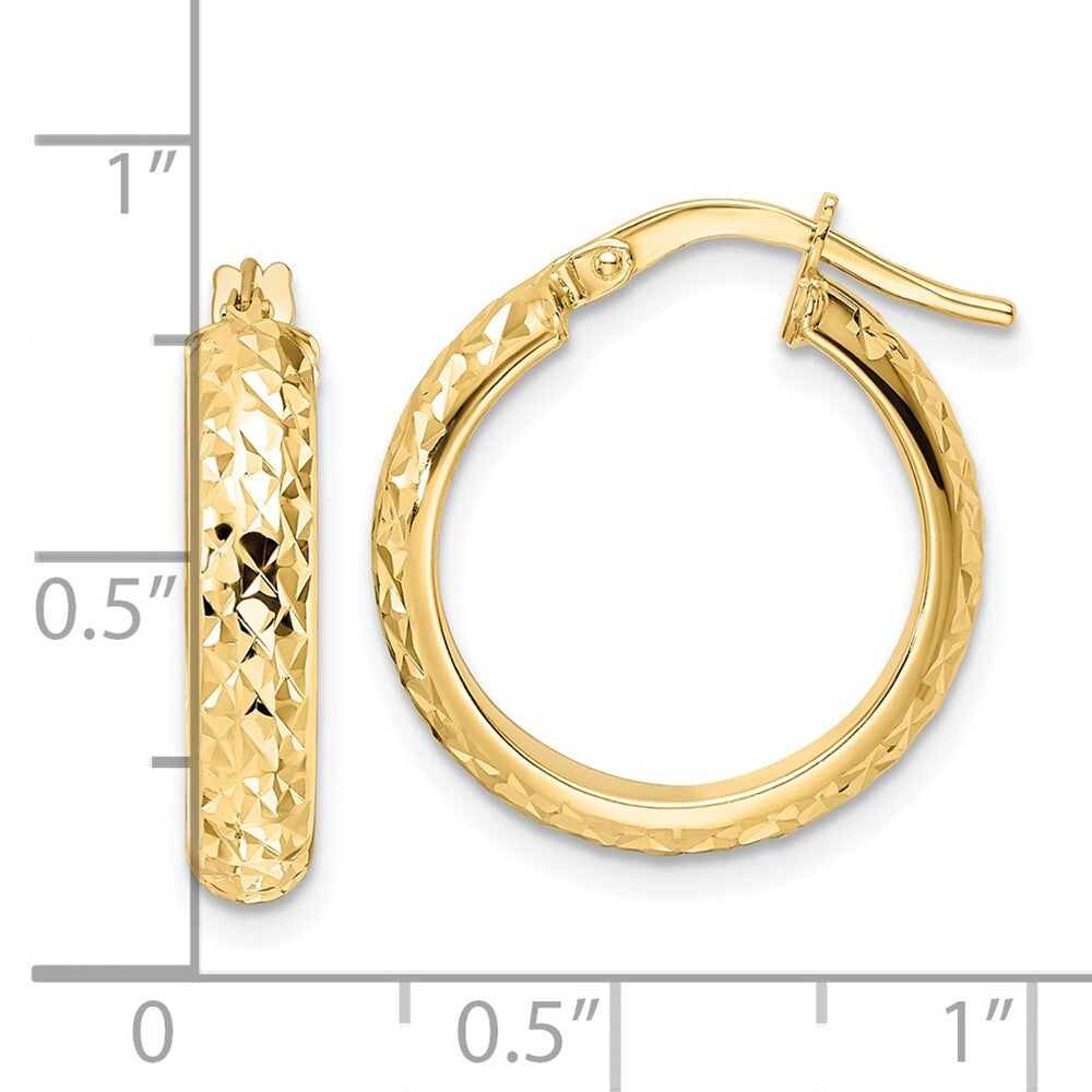14k Yellow Gold Polished Diamond Cut Hoop Earrings Gift for Women