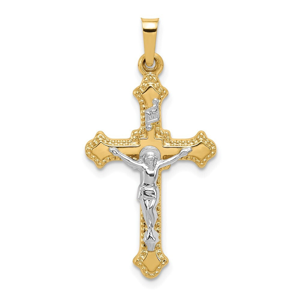 14k Two-tone Gold Polished INRI Crucifix Pendant for Women