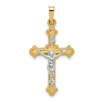 14k Two-tone Gold Polished INRI Crucifix Pendant for Women