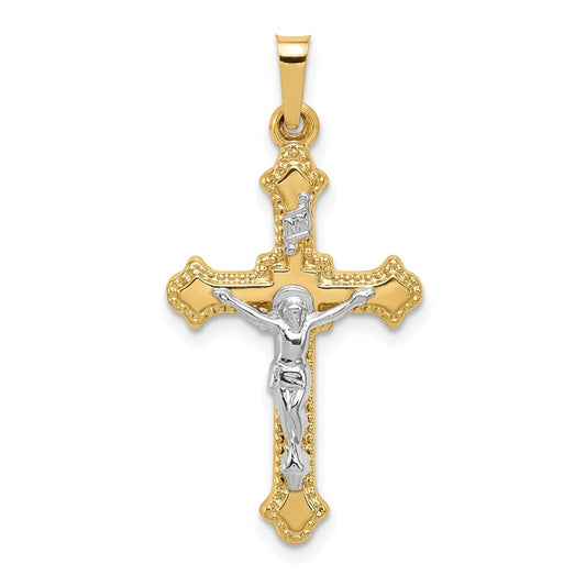 14k Two-tone Gold Polished INRI Crucifix Pendant for Women