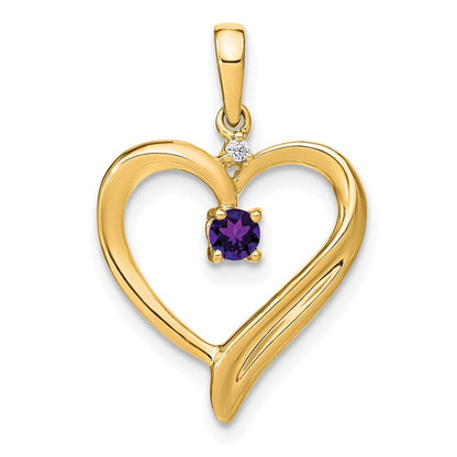 14k Yellow Gold Amethyst and Diamond Heart Pendant for Women