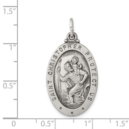 Sterling Silver Antiqued St. Christopher Medal Pendant