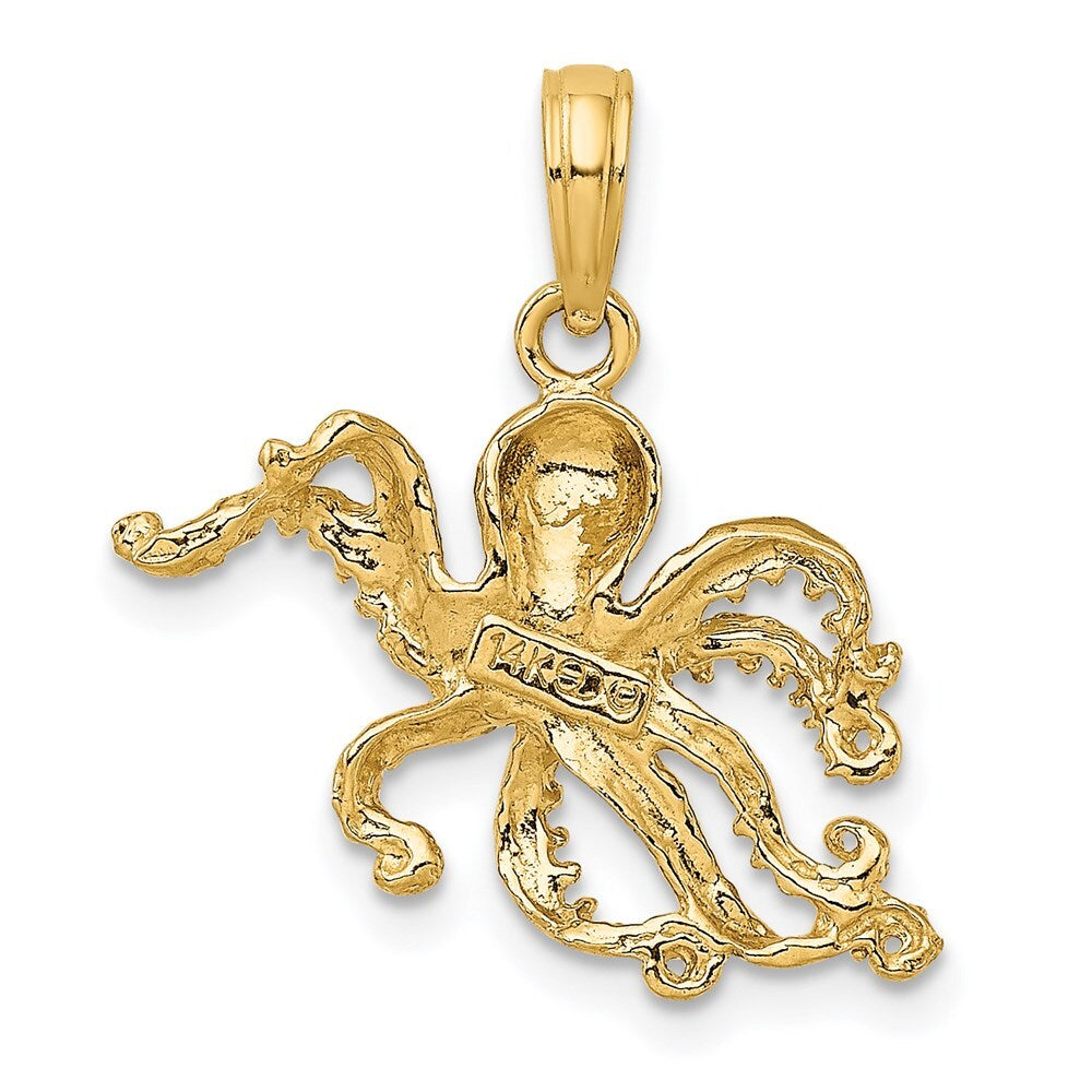14k Yellow Gold Textured Octopus Charm Pendant for Women