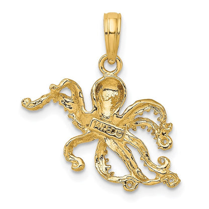 14k Yellow Gold Textured Octopus Charm Pendant for Women