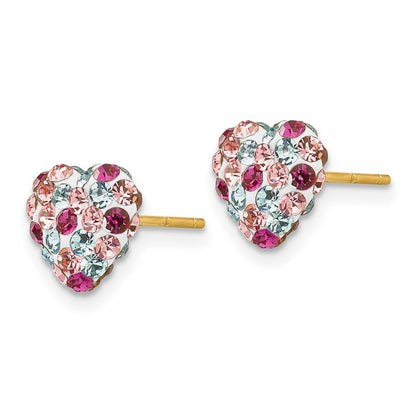 14k Yellow Gold Multi-colored 8mm Crystal Heart Stud Earrings