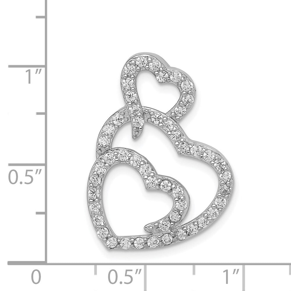 Sterling Silver Rhodium-plated Multi Hearts Clear Cubic Zirconia Slide Pendant