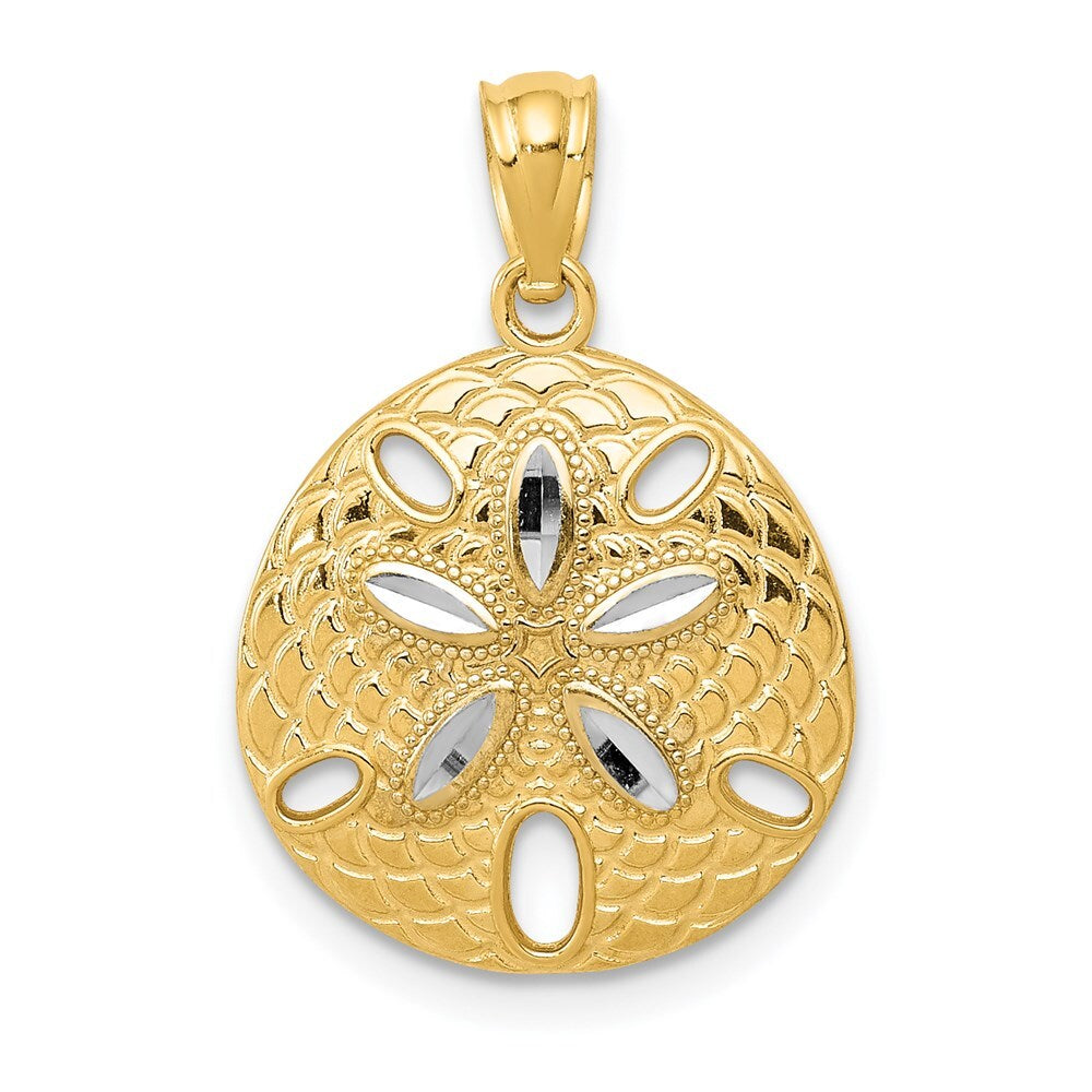 14k Yellow Gold Rhodium Diamond-cut Polished Sand Dollar Pendant for Women