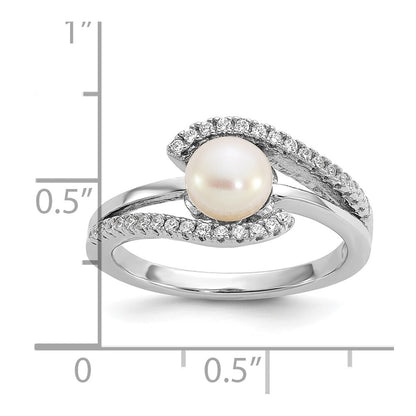 Sterling Silver Rhodium-plated CZ Freshwater Cultured Pearl Ring Size 6