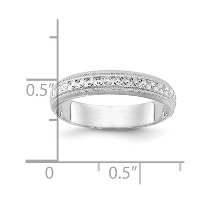 14k White Gold 3.75mm Design Etched Wedding Band Size 5