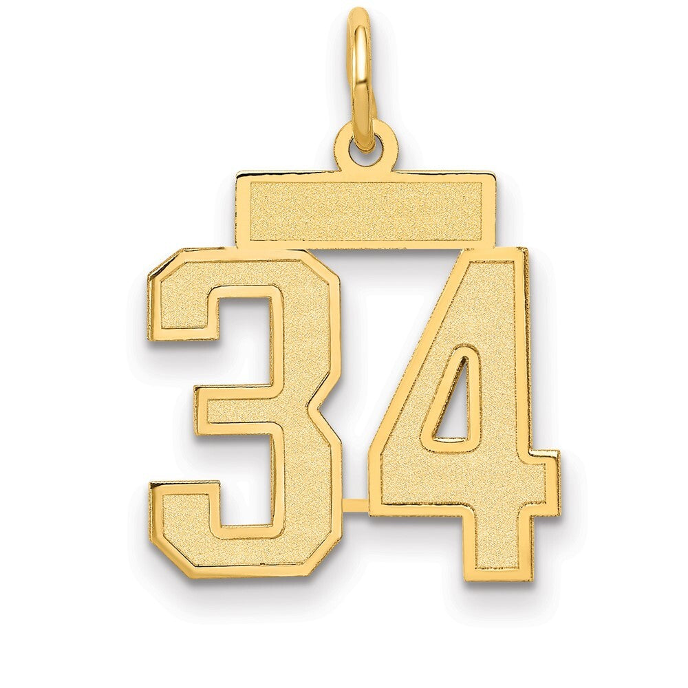 14k Yellow Gold Small Satin Number 34 Charm Pendant for Women