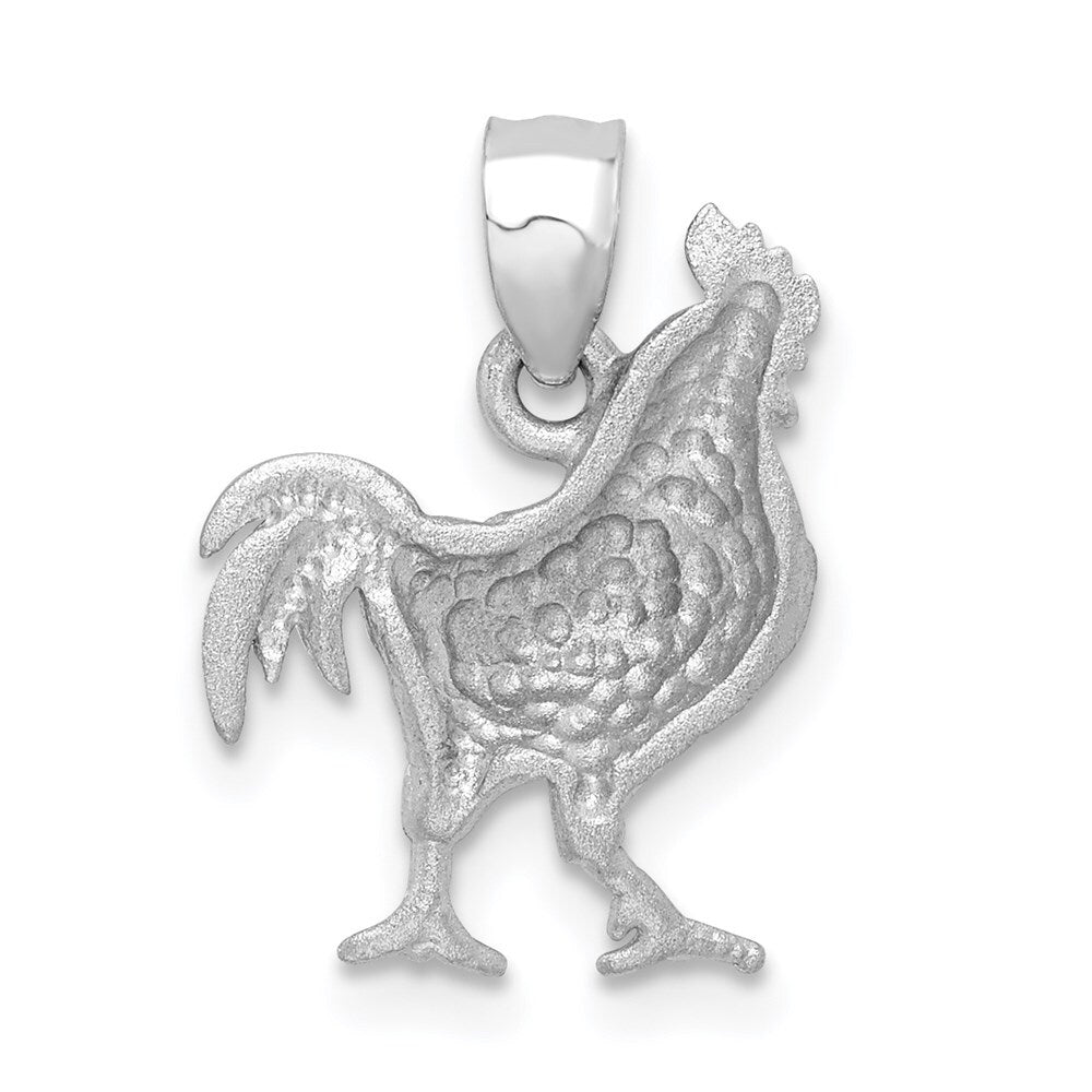 14k White Gold Satin Diamond-cut Rooster Pendant for Women