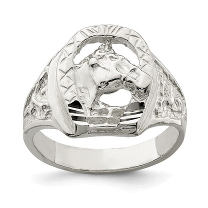 Sterling Silver Horseshoe with Horse Head Ring Size 11