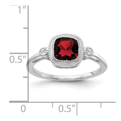 14k White Gold Cushion Garnet and Diamond Ring Size 7