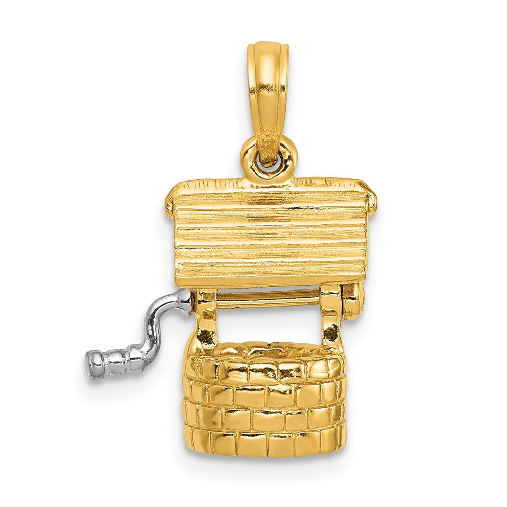 14k Yellow Gold Polished 3-D Moveable Wishing Well Charm Pendant for Women