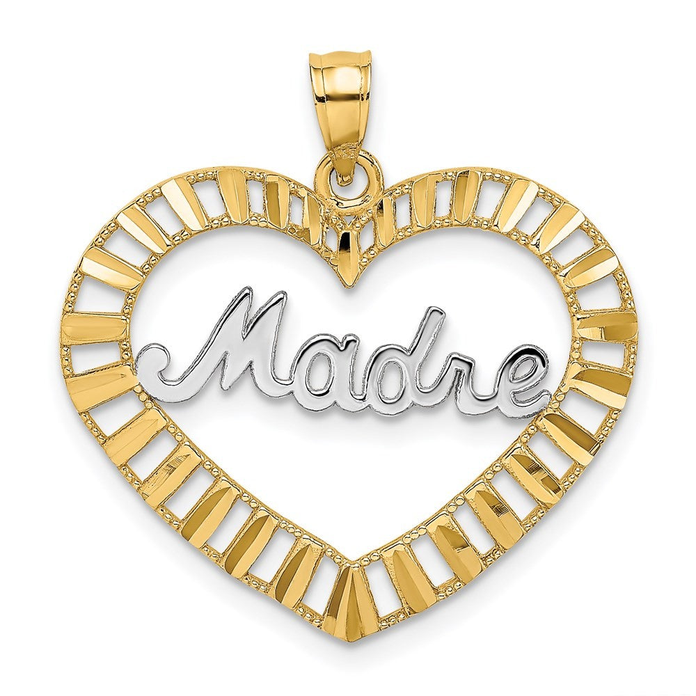 14k Yellow Gold w Rhodium MADRE in Heart Charm