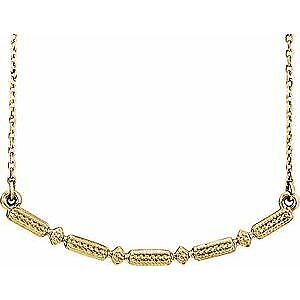 14k Yellow Gold Beaded Bar 16-18" Necklace Gift for Women