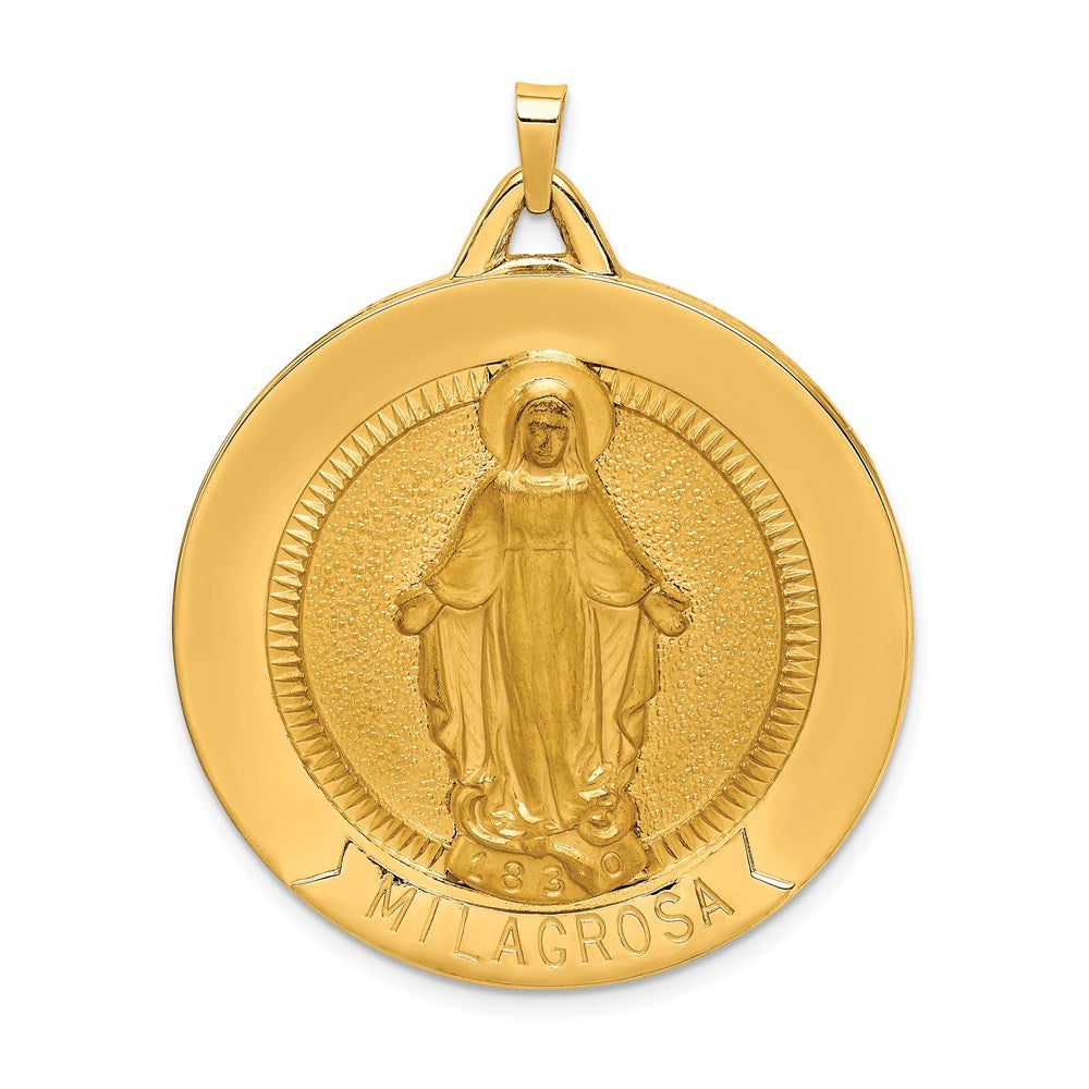 14k Yellow Gold Solid Polished Satin Large Raised Round Milagrosa Medal