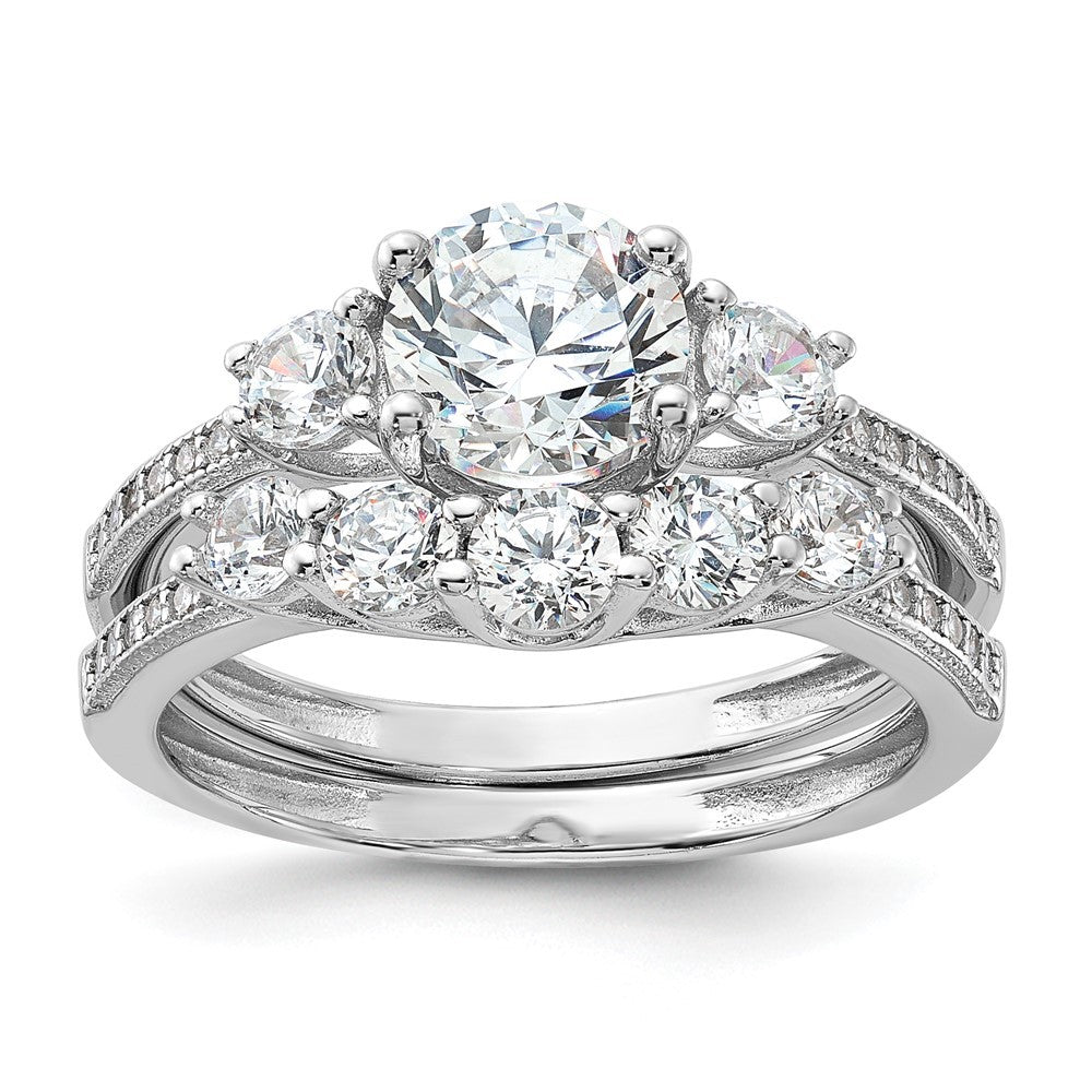 Sterling Silver Rhodium-plated CZ Engagement Ring and Band Ring Set