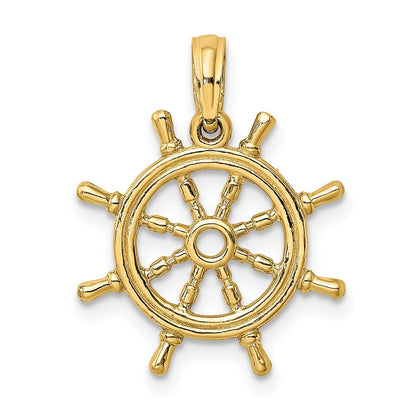 14k Yellow Gold 3-D Ships Wheel Charm Pendant for Women
