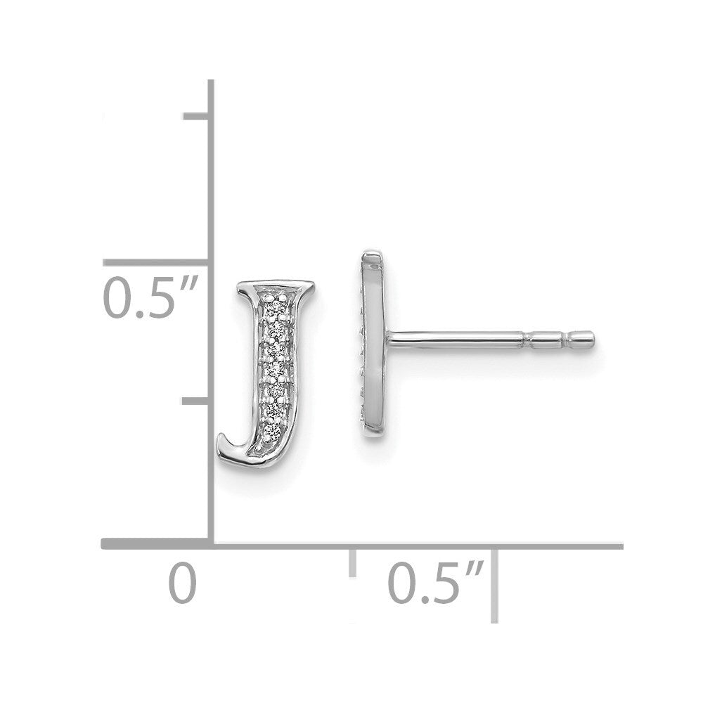 14k White Gold Diamond Initial J Stud Earrings Gift for Women